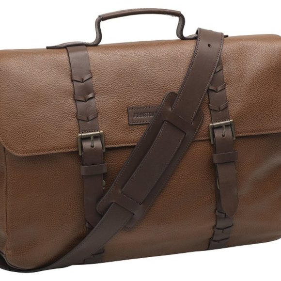 JOHNSTON & MURPHY MEN'S LEATHER FLAPOVER BRIEFCASE - Picture 3 of 4